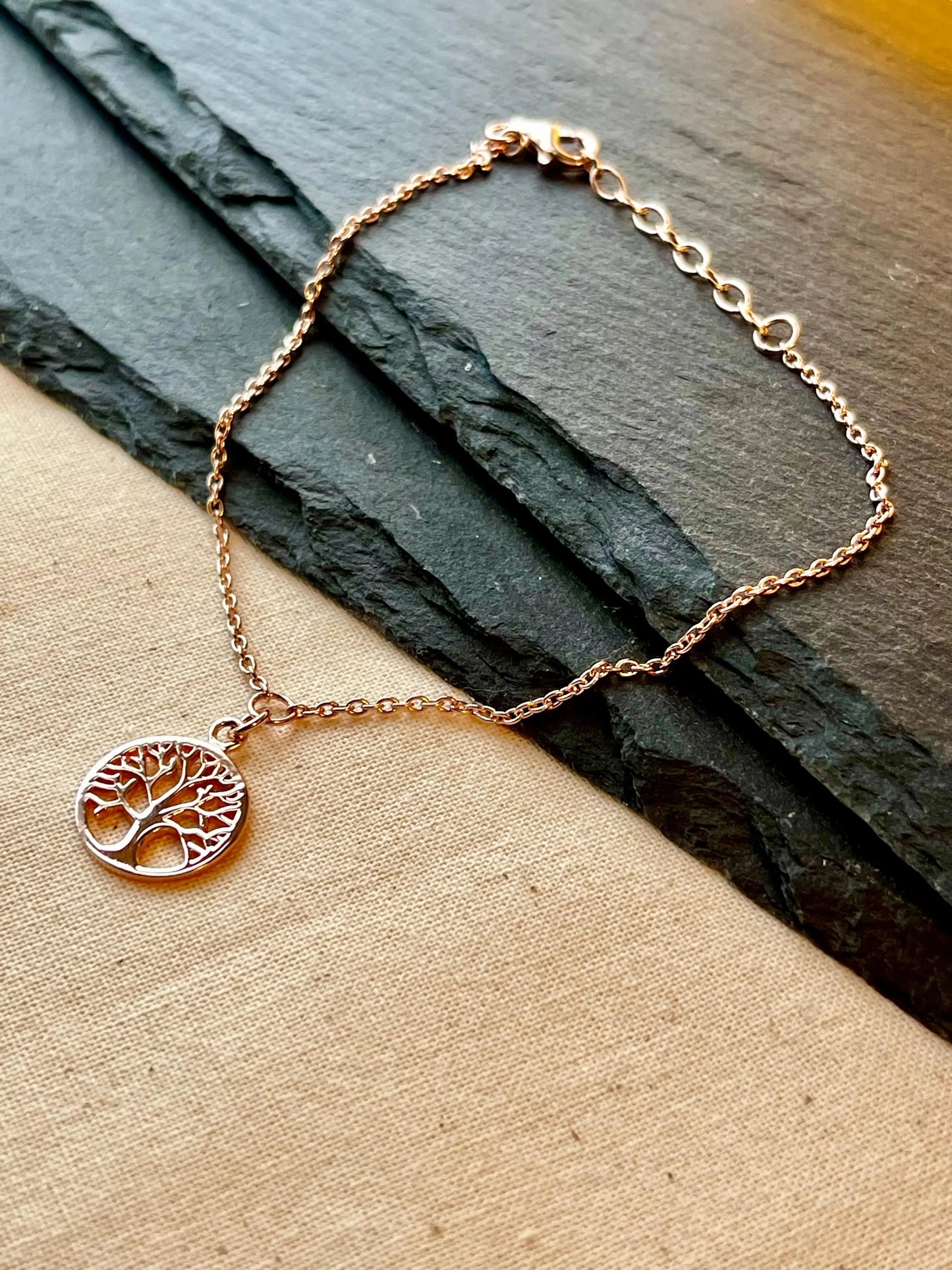 Polished Rose Gold-Plated Silver Tree Pendant Bracelet