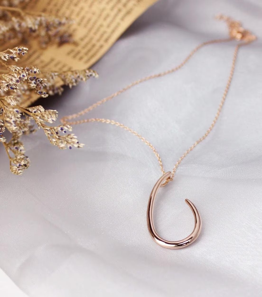 Teardrop Silver Pendant Necklace with Rose Gold Plating