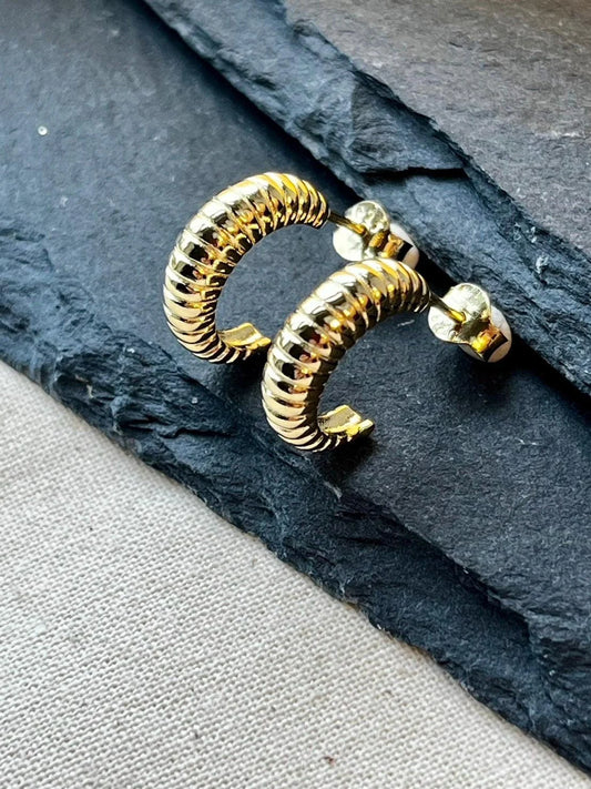 Silver C-Line Post Earrings with 14K Gold Plating l Minimalist earrings - Silver earrings - Everyday earrings