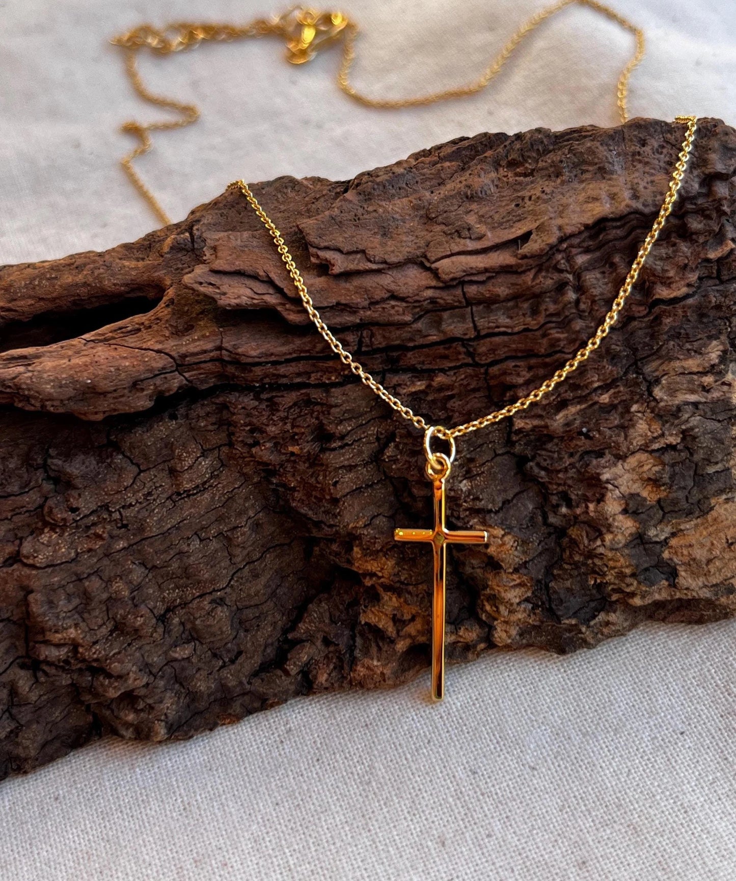 Sleek Sterling Silver Necklace with 18K Gold Cross Pendant