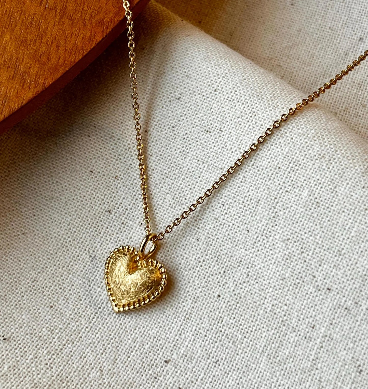 Sterling Silver Heart Pendant Necklace with 14K Gold-Plated and Textured Design