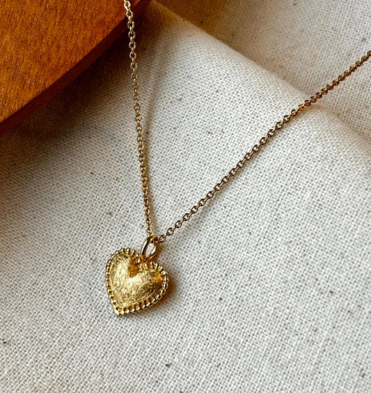 Sterling Silver Heart Pendant Necklace with 14K Gold-Plated and Textured Design