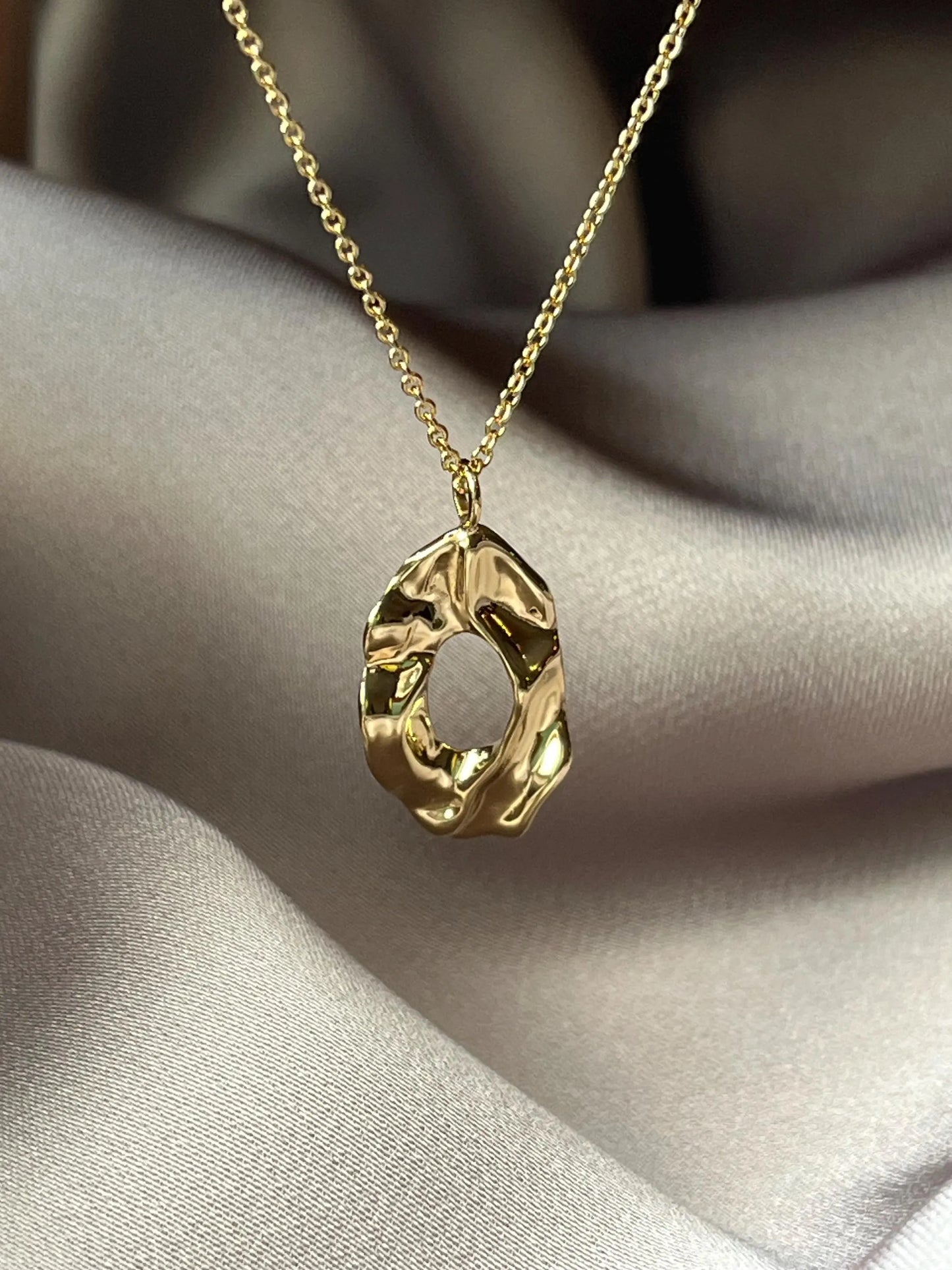 14K Gold-Plated Sterling Silver Textured Oval Pendant Necklace