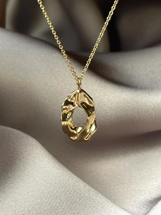 14K Gold-Plated Sterling Silver Textured Oval Pendant Necklace