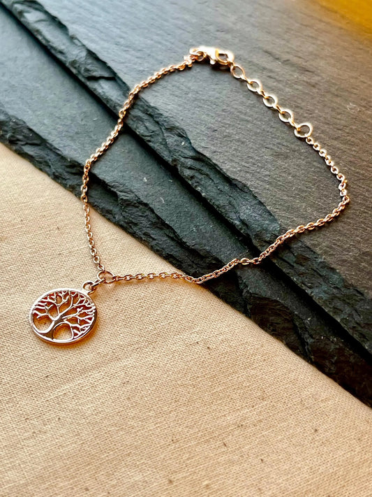 Polished Rose Gold-Plated Silver Tree Pendant Bracelet