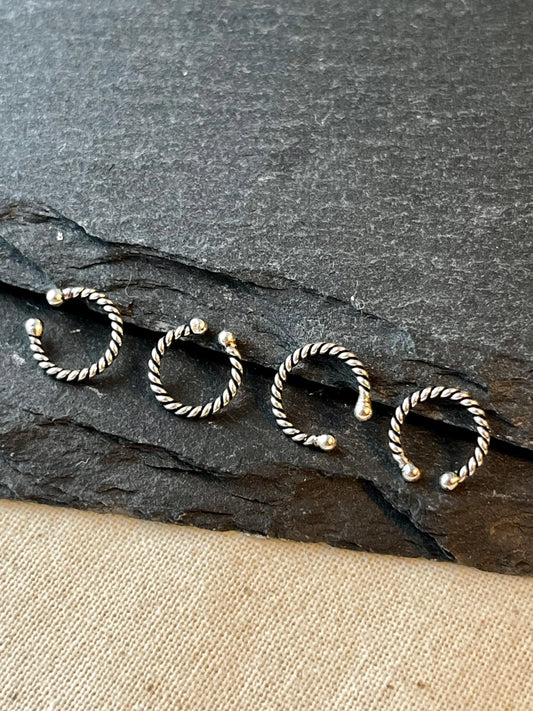 Twisted Wire Nose Clip with Ball Studs | Blackened Finish l Nose Hoop Ring - 925 Sterling Silver - No Piercing Needed