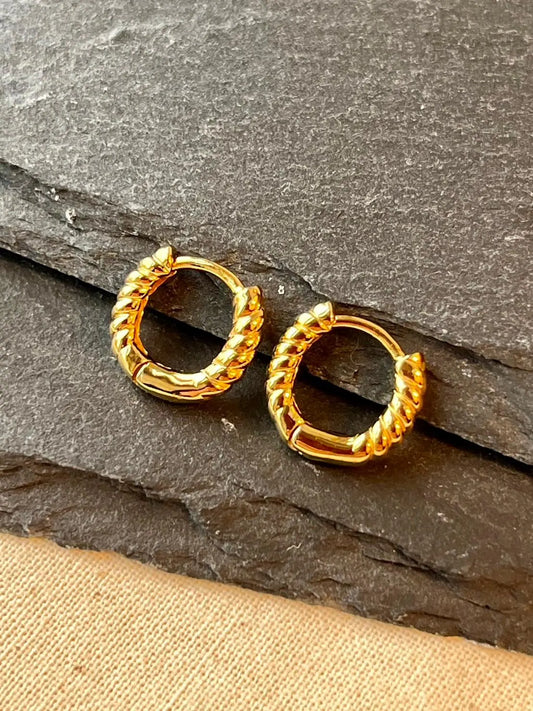Silver Huggie Twist Earrings with 14K Gold Plating l Minimalist earrings - Silver earrings - Everyday earrings