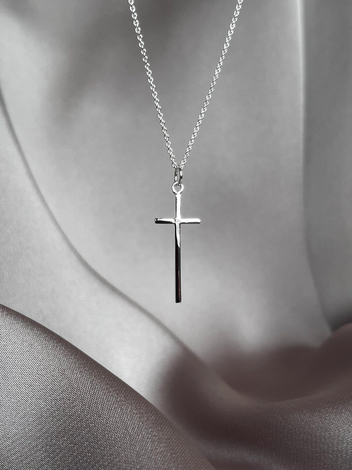 Classic Sterling Silver Necklace with Shiny Silver-Plated Cross Pendant