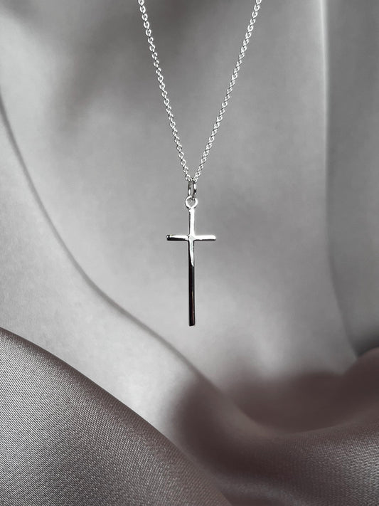 Classic Sterling Silver Necklace with Shiny Silver-Plated Cross Pendant