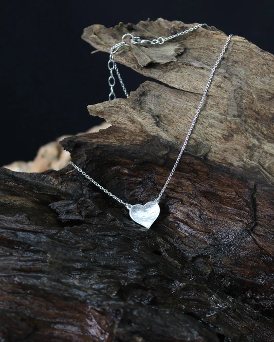 Sterling Silver Heart Pendant with Concave Front, Rhodium Plated