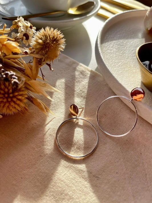 Silver Round Wire Earrings with 2-Tone Finish (rose gold and silver) l Minimalist earrings - Silver earrings - Everyday earrings