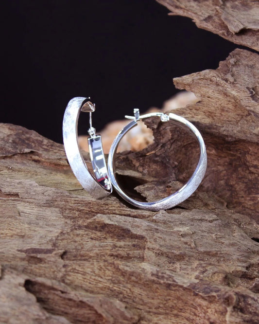 Chic Twisted Silver Earrings | Silver-Plated with Textured Surface & Polished Inside l Minimalist earrings - Everyday earrings
